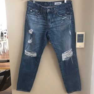 AG Distressed Boyfriend Cropped Jeans